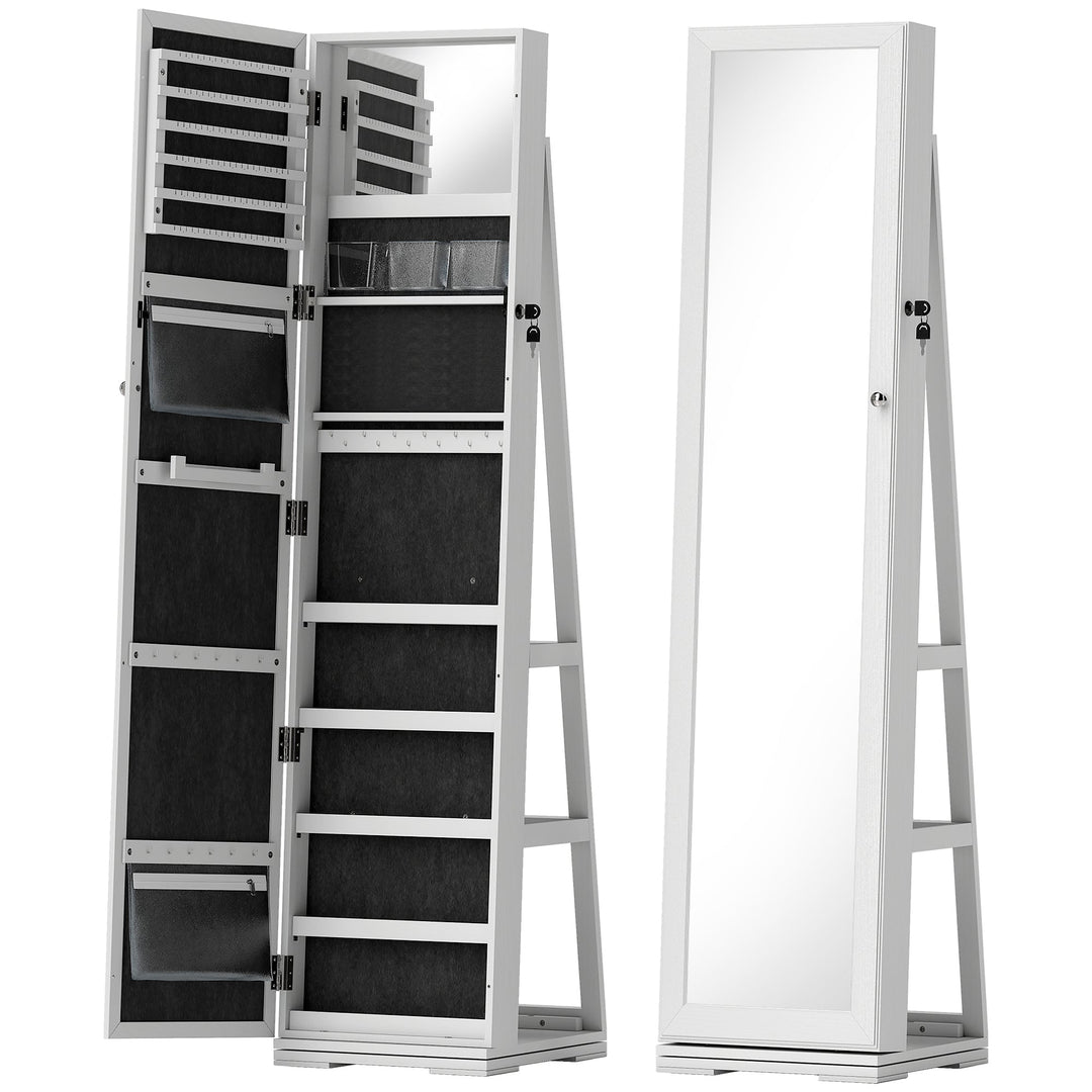 360° Swivel Jewellery Cabinet, Free Standing Full Length Mirror with Storage, Lockable Jewellery Organiser