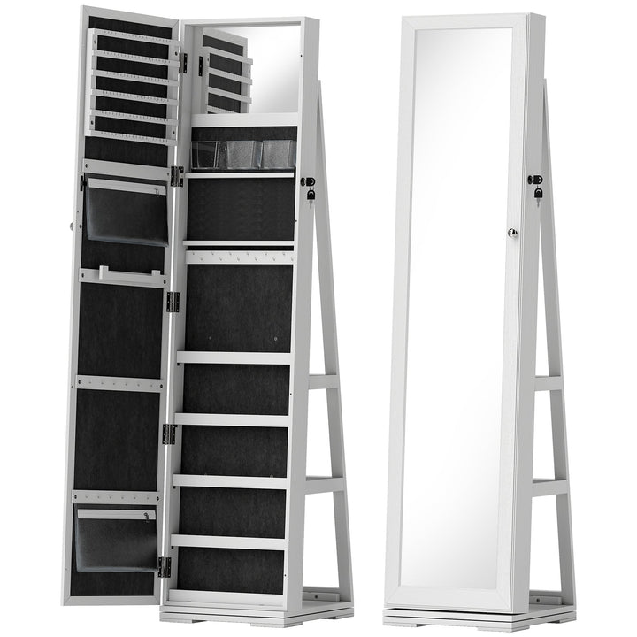 360° Swivel Jewellery Cabinet, Free Standing Full Length Mirror with Storage, Lockable Jewellery Organiser