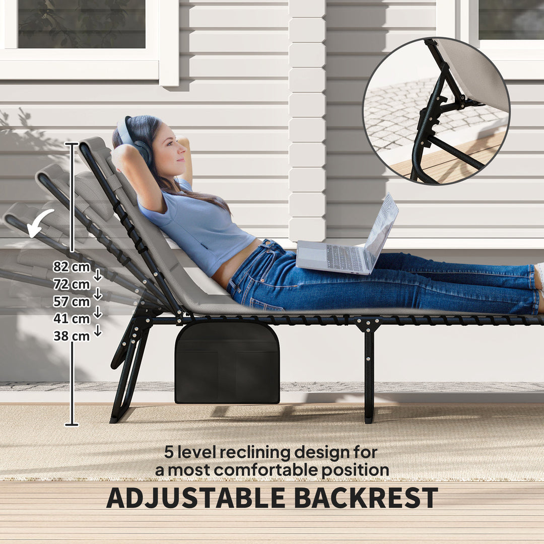 Set of Two Reclining Sun Loungers - Light Grey