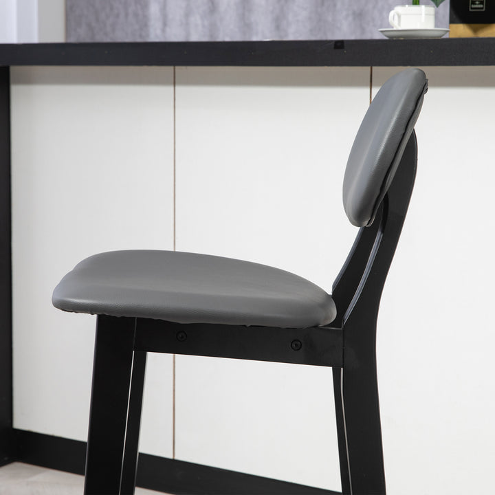 Bar Stools Set of 2, Breakfast Bar Chairs, PU Leather Upholstered Kitchen Stools with Backs, Footrests and Solid Wood Legs, Dark Grey