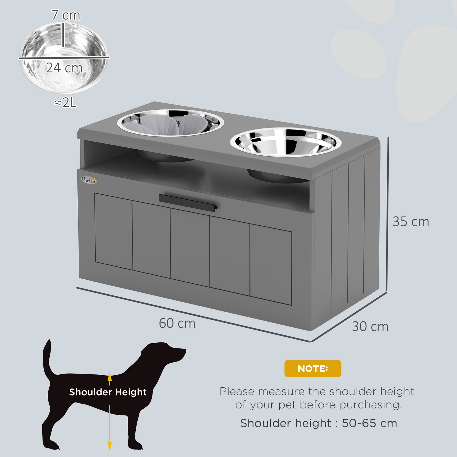 Raised Dog Bowl with Slow Feeder, Two Stainless Steel Dog Bowls, Drawe