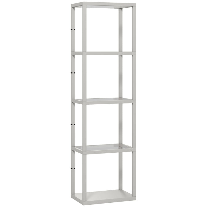 LED Floor Lamp with Glass Shelves, 4 Layers Dimmable Tall Standing Lamp, Modern Column Shelf Floor Light for Living Room, Bedroom, Office, Grey