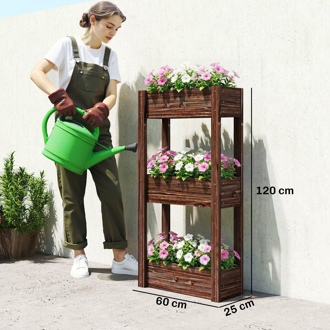 3-Tier Wooden Raised Planter, Raised Garden Bed on Legs with Drainage 