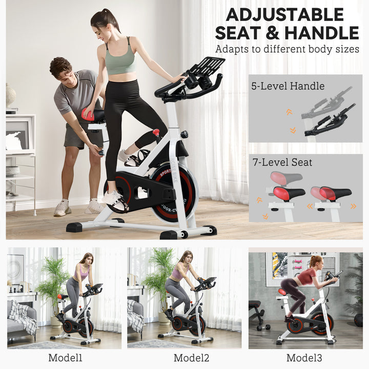 Exercise Bike, 8kg Flywheel Stationary Bike Indoor Cycling Machine with Adjustable Resistance Seat Handlebar, White