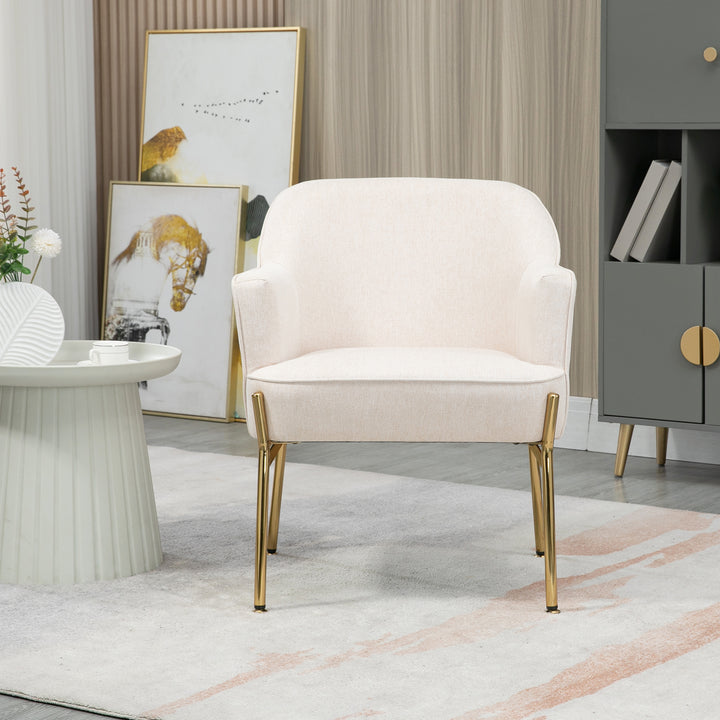 HOMCOM Elegant Accent Chair, Armchair for Living Room, Vanity Chair with Gold Metal Legs, Soft Padded Seat, Set of 2, White | Aosom UK