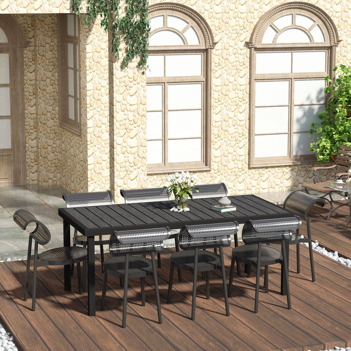 MCL Aluminium Outdoor Garden Dining Table for 8 People, Faux Wood Top, for Garden, Patio, 190 x 90 x 74cm, Black