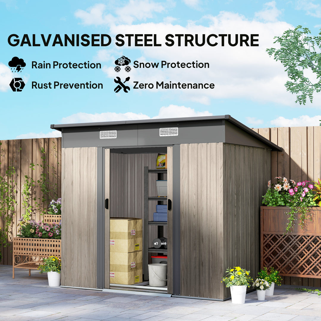 4 x 7ft Metal Shed - Grey Wood-Effect