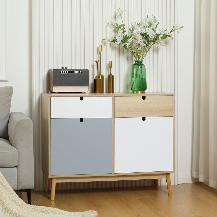 Sideboard, Kitchen Storage Cabinet with Drawers and Door Cupboards for Dining Room, Living Room, Entryway,100W x 40D x 79.5Hcm, Multicoloured