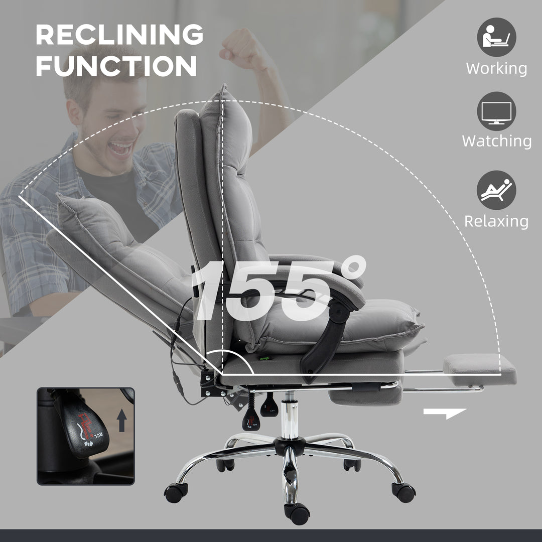 Massage Office Chair with Footrest, Desk Chair with 6 Point Massage and Heat, 155° Reclining Back for Home, Thick Padding, Grey
