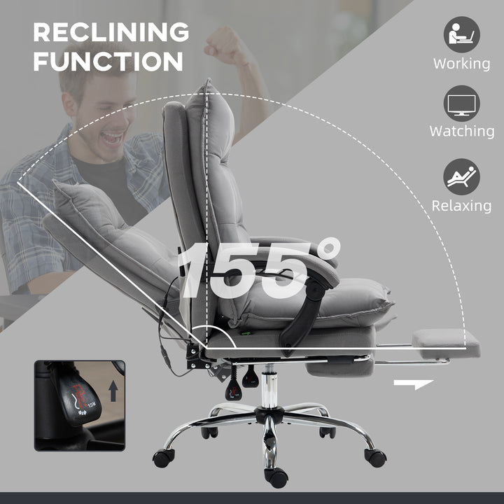 Massage Office Chair with Footrest, Desk Chair with 6 Point Massage and Heat, 155° Reclining Back for Home, Thick Padding, Grey