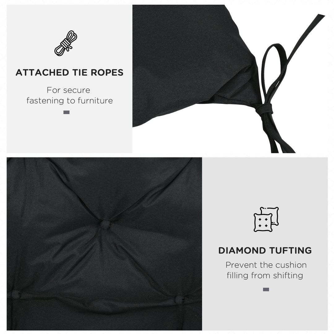 2 Seater Bench Pad, Garden Chair Cushion with Back and Ties for Indoor and Outdoor Use, 98 x 100 cm, Black