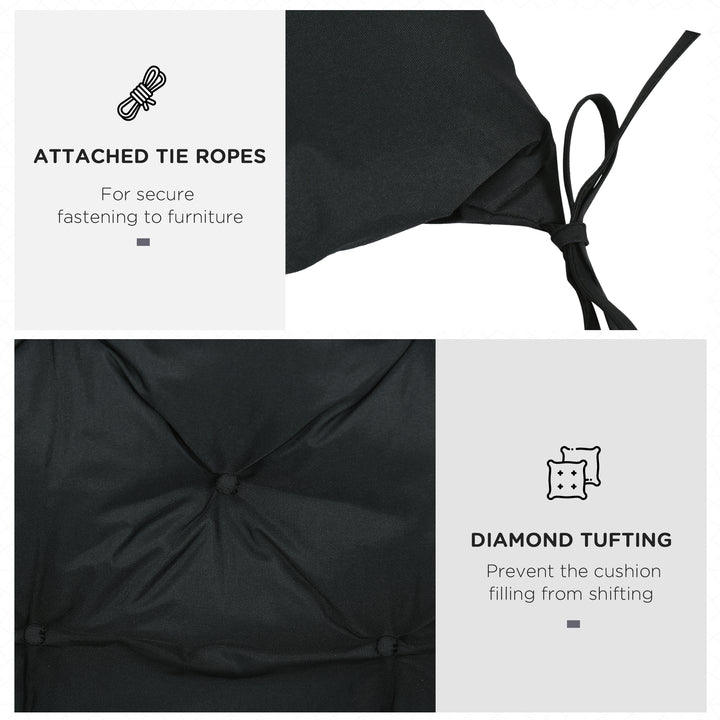 2 Seater Bench Pad, Garden Chair Cushion with Back and Ties for Indoor and Outdoor Use, 98 x 100 cm, Black