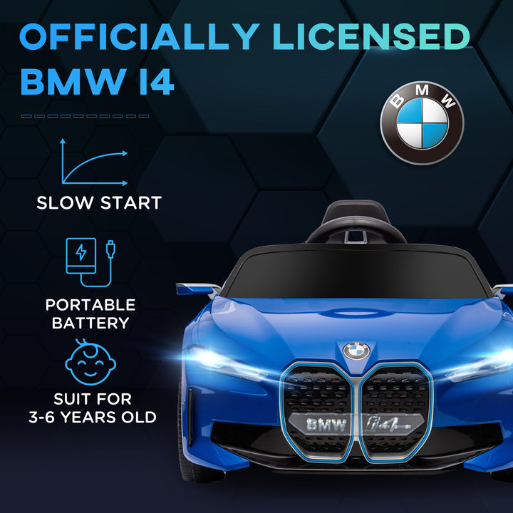 BMW i4 Licensed 12V Kids Electric Ride-On Car, Blue