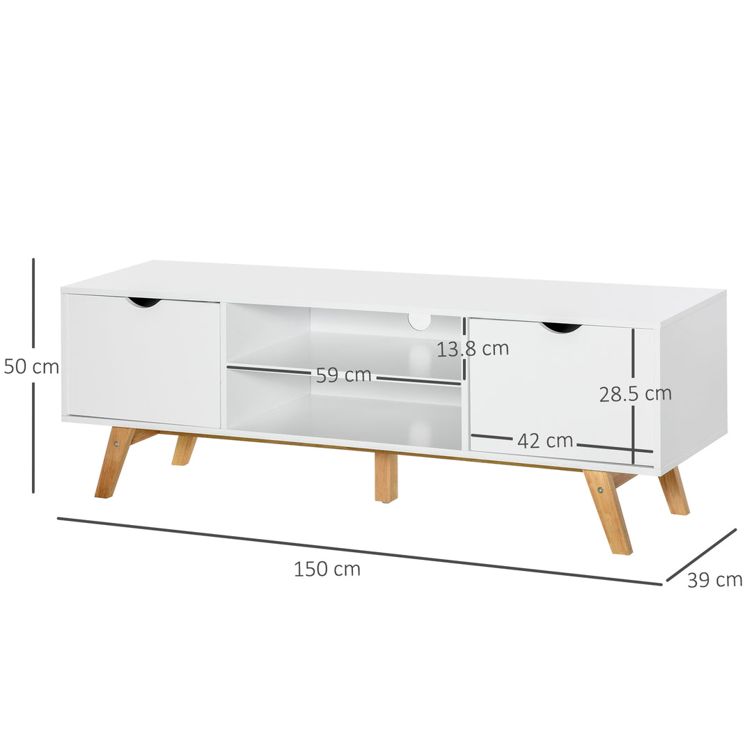TV Stand Cabinet for TVs up to 65", Media Unit w/Wood Legs Storage Shelves Entertainment Center Modern Living Room Home Furniture White