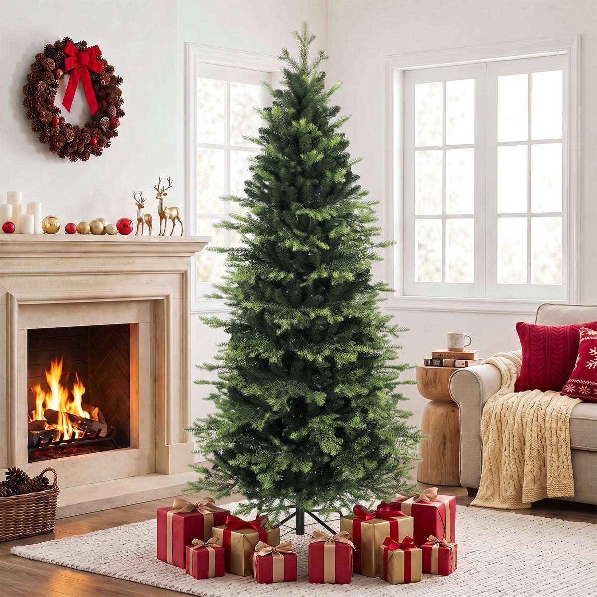 Geneva Fir Hinged Xmas Tree, 7ft/210cm Artificial Christmas Tree with - view 2