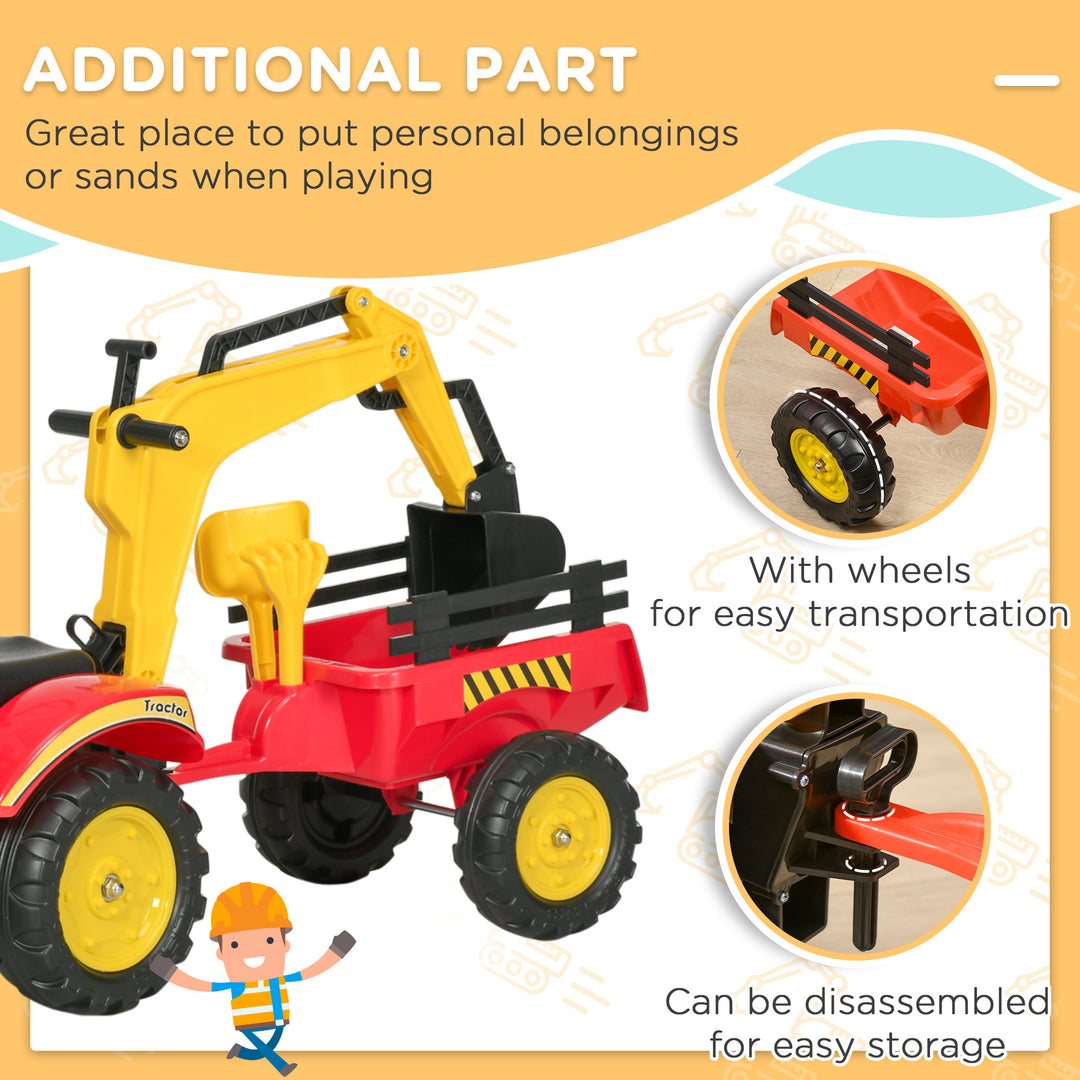 Kids Children Pedal Go Kart Ride On Toy Car Excavator Tractor w/ Moving Bucket Steering Wheel Removable Digger For 3 - 6 Years