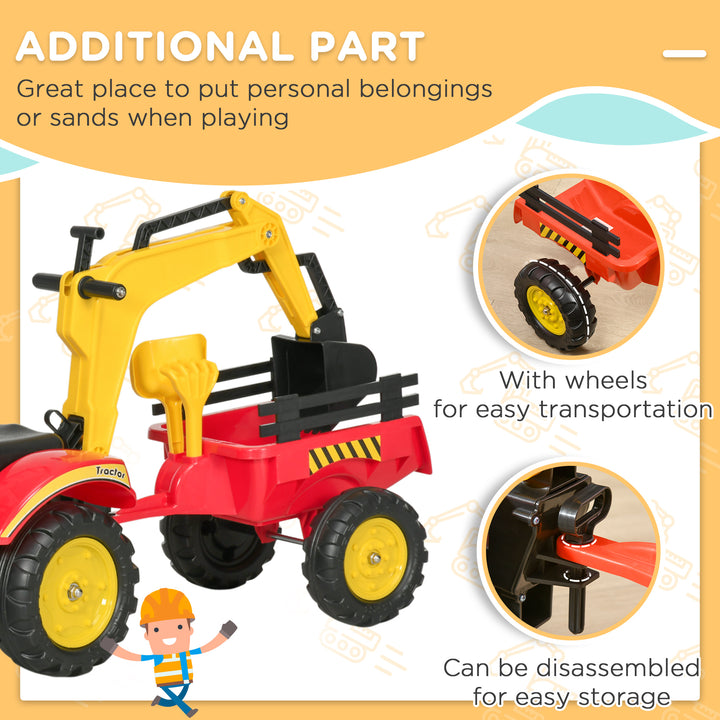 Kids Children Pedal Go Kart Ride On Toy Car Excavator Tractor w/ Moving Bucket Steering Wheel Removable Digger For 3 - 6 Years