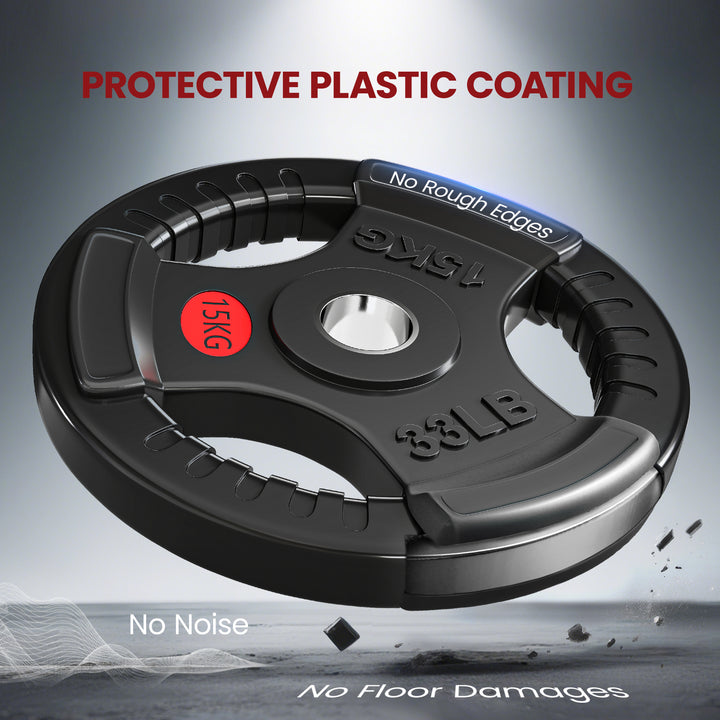 MCL Olympic Weight Plates, 2"/5cm Weight Disc Pair with Tri-Grips, 2 x 15kg Dumbbell Plates for Weightlifting and Strength Training Home Gym Fitness Workout, Black