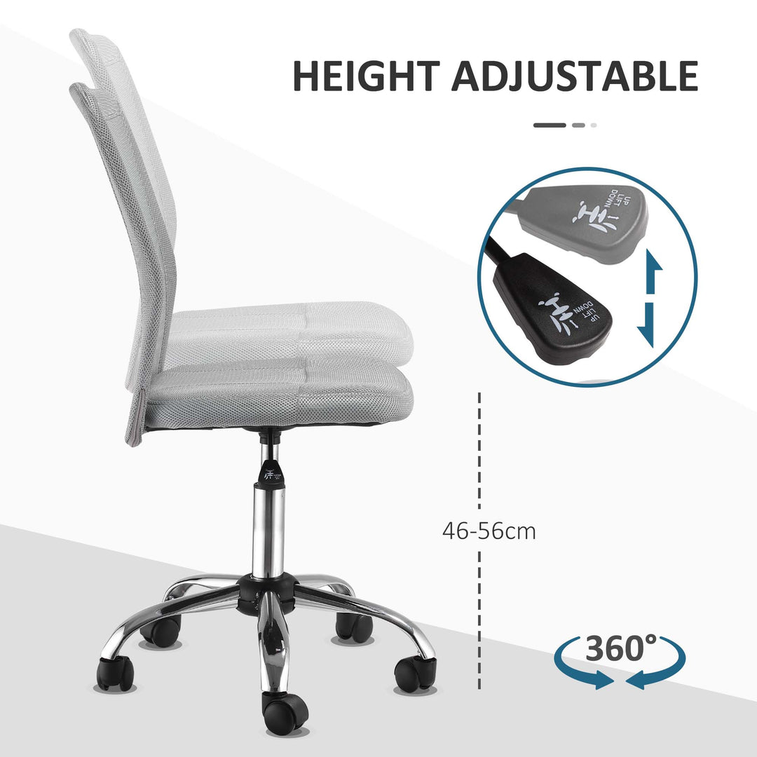Office Chair, Armless Desk Chair, Adjustable Computer Swivel Chair with Rolling Wheels and Mesh Back for Home Work Study, Grey