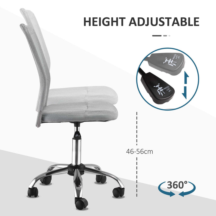 Office Chair, Armless Desk Chair, Adjustable Computer Swivel Chair with Rolling Wheels and Mesh Back for Home Work Study, Grey