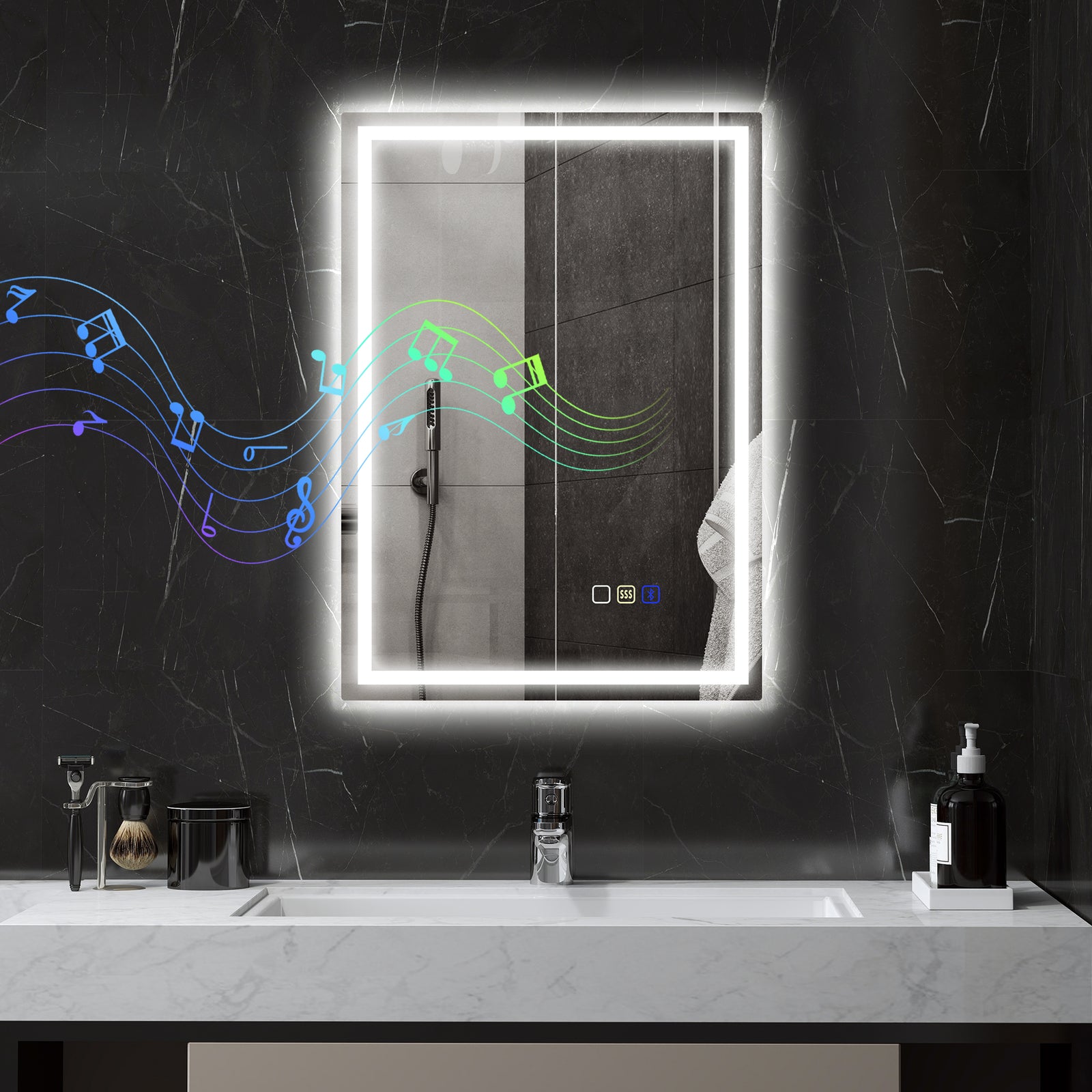 50 x 70 cm Anti-Fog LED Bathroom Mirror, with Bluetooth - Silver Tone