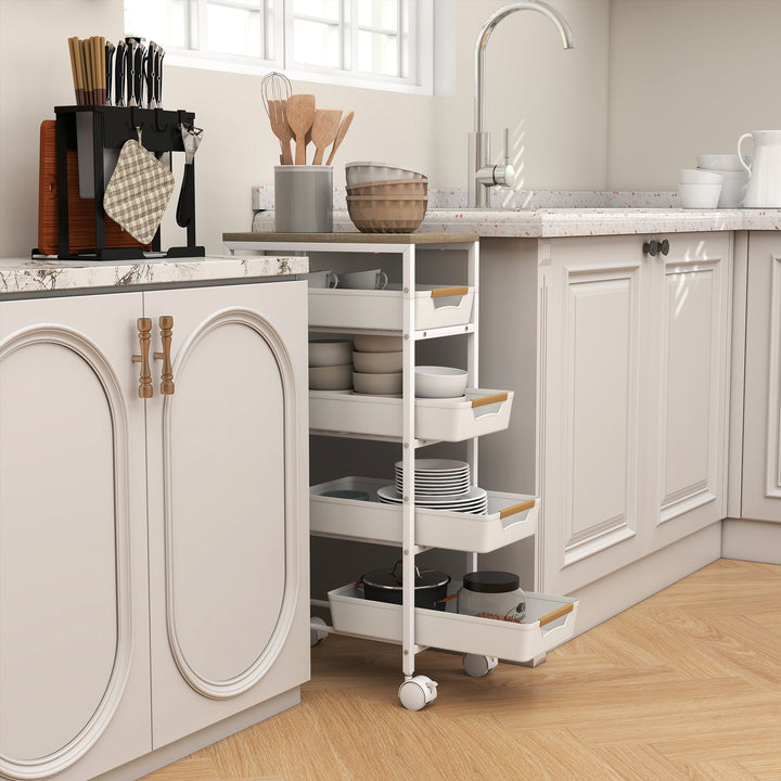 5-Tier Storage Trolley on Wheels - White