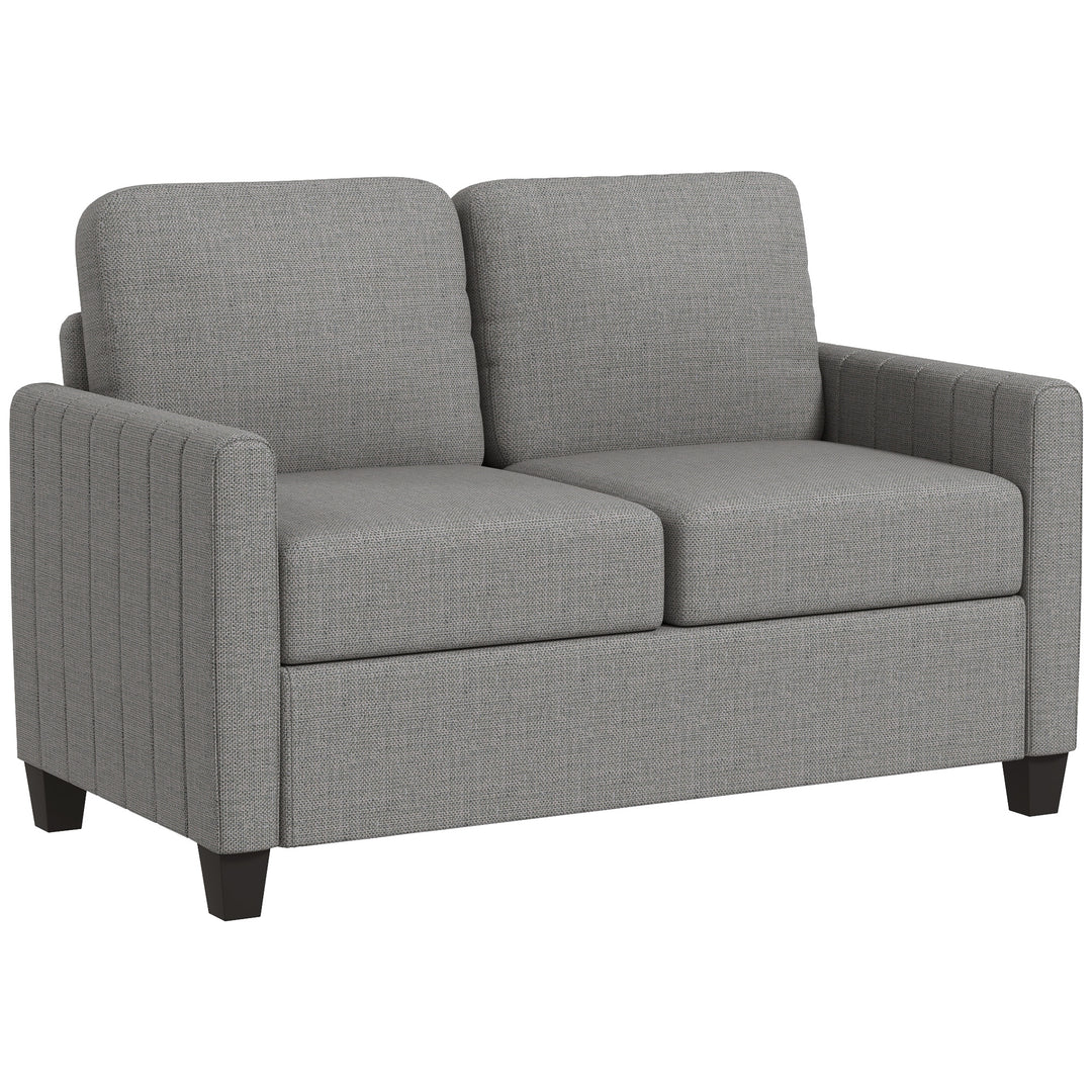 2 Seater Sofa, Channel Tufted Modern Fabric Couch, Comfy Upholstered Small Sofa Loveseat with Spring Cushion, Back Pillow, for Living Room, Bedroom, Office, Light Grey