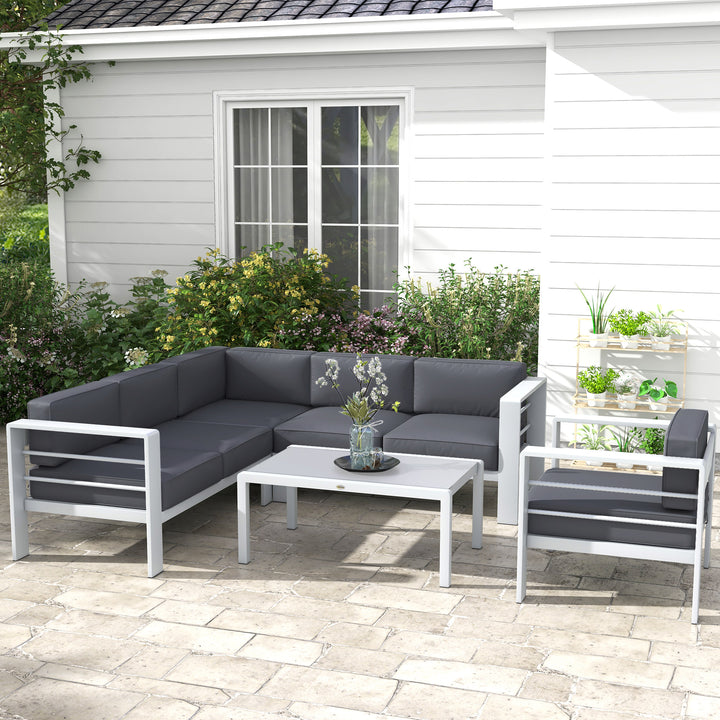 Outsunny Five-Piece Aluminium Garden Sofa Set, with Glass-Top Table - Grey | Aosom UK