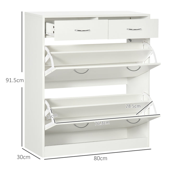 Narrow Shoe Storage with 2 Flip Drawers and Adjustable Shelves Shoe Cabinet Organizer for 12 Pairs of Shoes, White