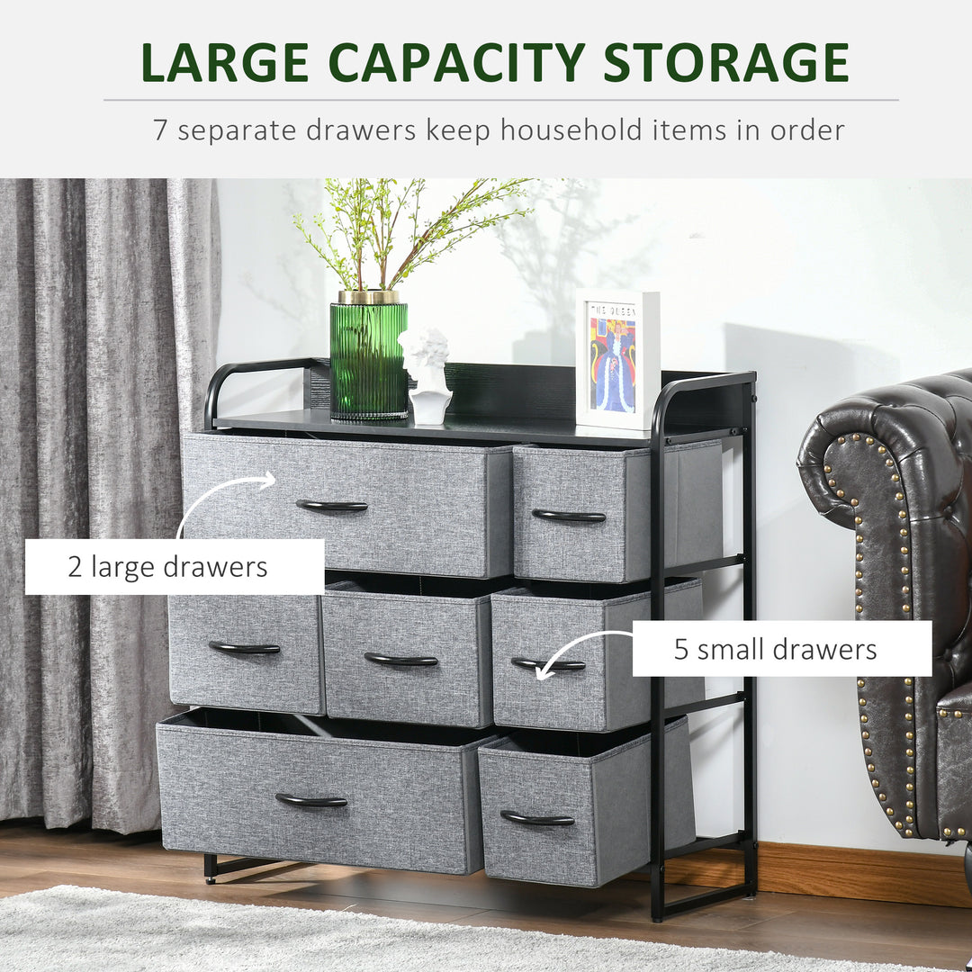 MCL Chest of Drawers with 7 Foldable Drawers, 3-Tier Fabric Bedroom Dresser, Clothes Storage Unit for Bedroom, Living Room, Grey