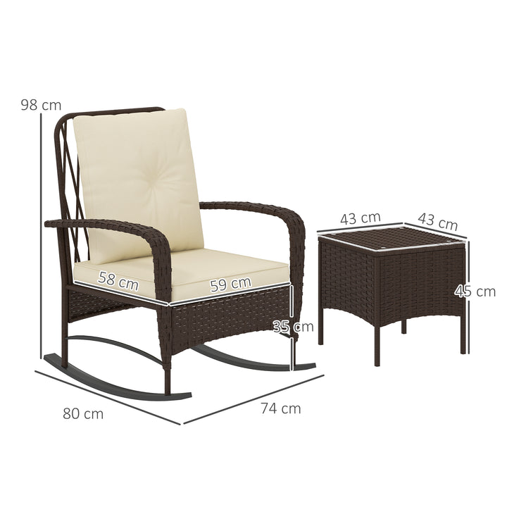 Three-Piece Rocking Chair Rattan Bistro Set - Brown
