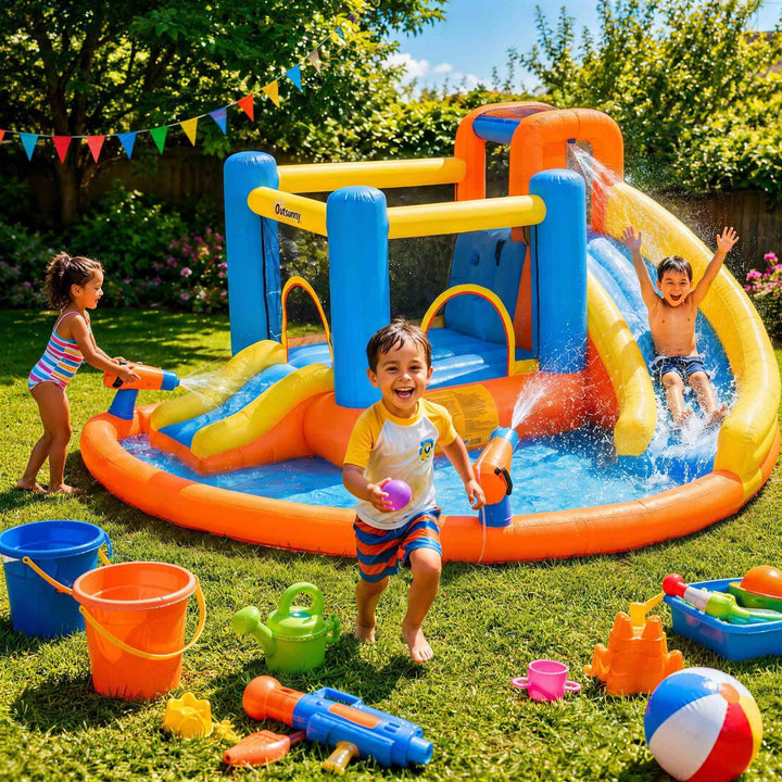 5 in 1 Bouncy Castle for Children, Inflatable Bounce House with Dual S