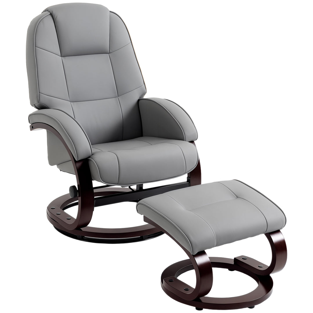 Swivel Recliner Chair with Footstool, PU Leather Recliner Armchair wit