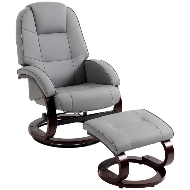 Swivel Recliner Chair with Footstool, PU Leather Recliner Armchair wit