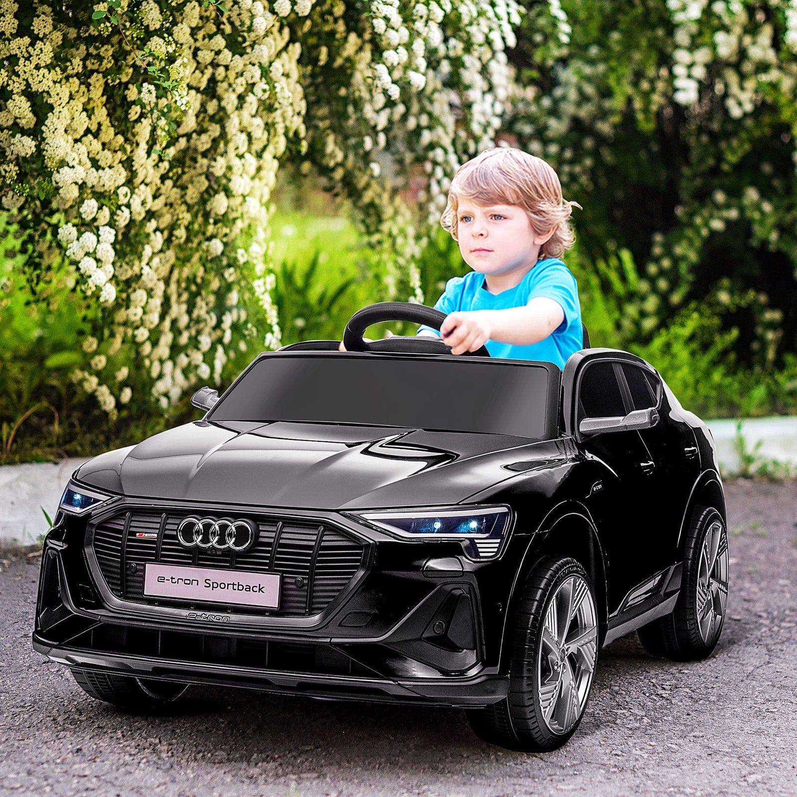 Audi E-tron Licensed 12V Kids' Electric Ride on, Electric Car for Kids, with Parental Remote, Music Lights MP3, Suspension Wheels, for 3-5 Years, Black