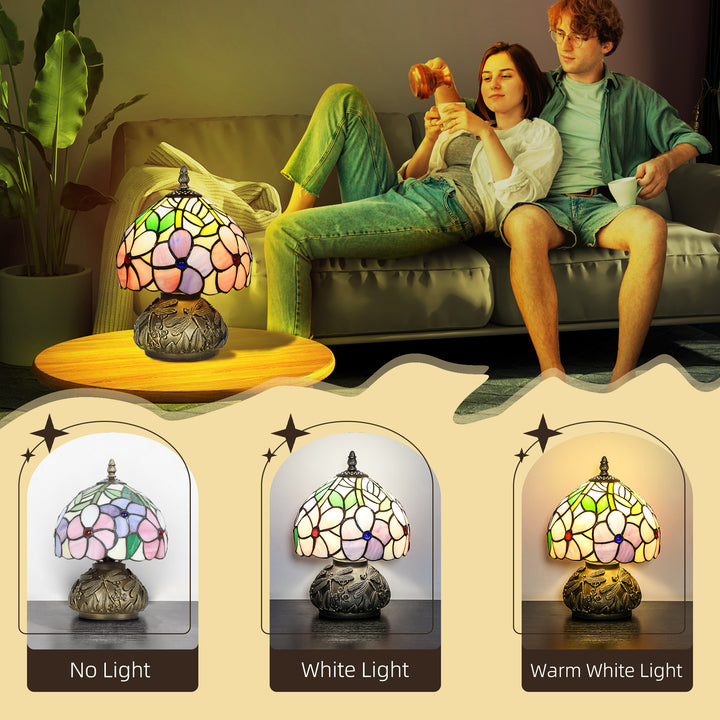 MCL Tiffany-Style Table Lamp with Sculpted Dragonfly Base, Handcrafted Antique Stained Glass Bedside Lamp for Living Room and Bedroom, E27 Socket, Pink