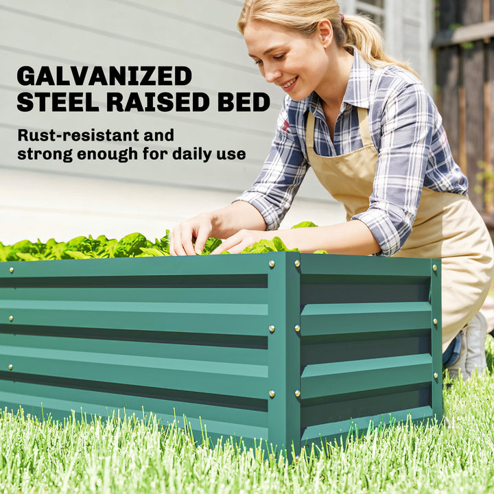 Small Greenhouse with Raised Garden Bed, Galvanised Walk-in Greenhouse with Roll Up Windows, 141 x 141 x 190 cm