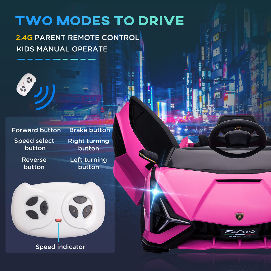 MCL Lamborghini Sian Licensed 12V Electric Car for Kids 2 Motors Toy Car with Remote Control Music Lights MP3 for 3-5 Years Pink