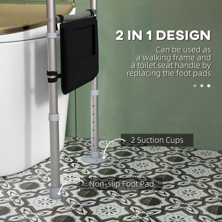 Free Standing Toilet Frame, Height and Width Adjustable Toilet Safety Frame with Arms, 2 Additional Suction Cups, Storage for Elderly, Disabled, Handrail Grab Bar, 136kg Weight Capacity
