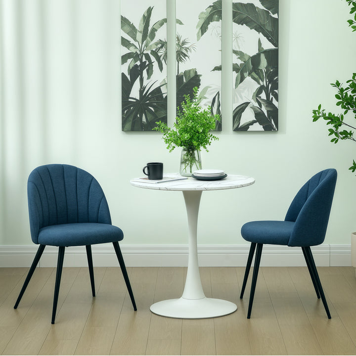 Dining Chairs Set of 2, Modern Upholstered Kitchen Chairs with Metal Legs, Shell Backrest and Padded Seat for Dining Room, Bedroom, Living Room, Vanity, Blue
