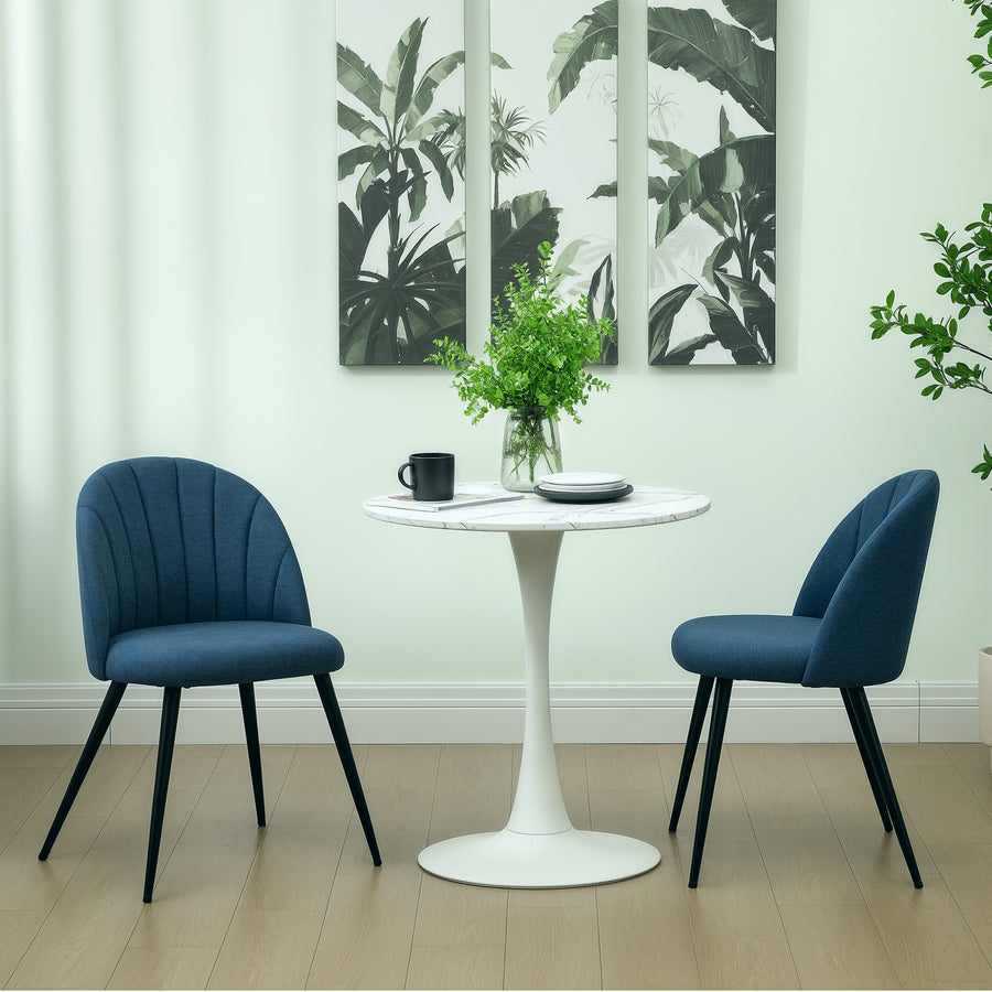 Dining Chairs Set of 2, Modern Upholstered Kitchen Chairs with Metal Legs, Shell Backrest and Padded Seat for Dining Room, Bedroom, Living Room, Vanity, Blue