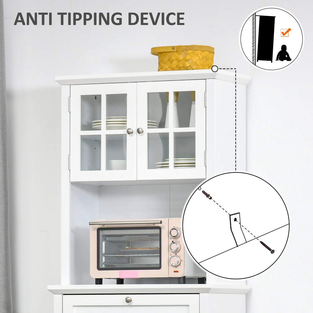 MCL Kitchen Cupboard, Wooden Storage Cabinet with Framed Glass Door, Drawer, Microwave Space for Dining and Living Room, White
