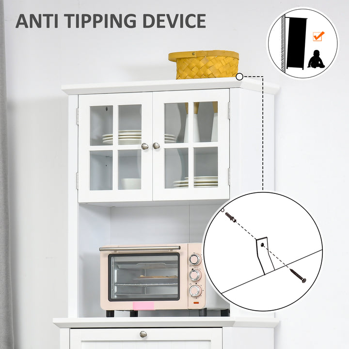 MCL Kitchen Cupboard, Wooden Storage Cabinet with Framed Glass Door, Drawer, Microwave Space for Dining and Living Room, White