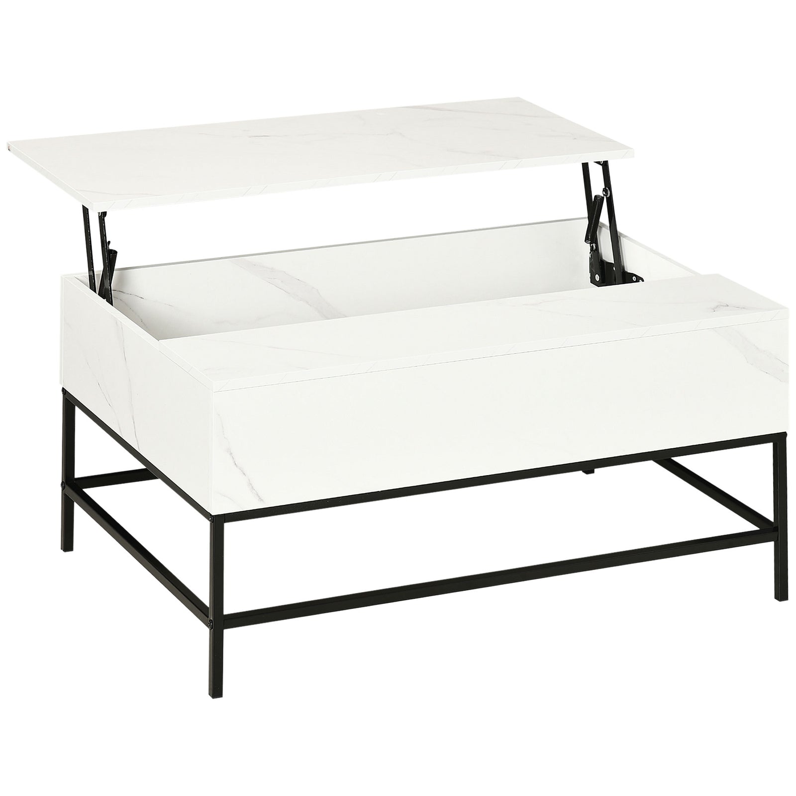 Modern Lifting Coffee Table with Hidden Compartment, Storage Coffee Table for Living Room, Faux Marble White