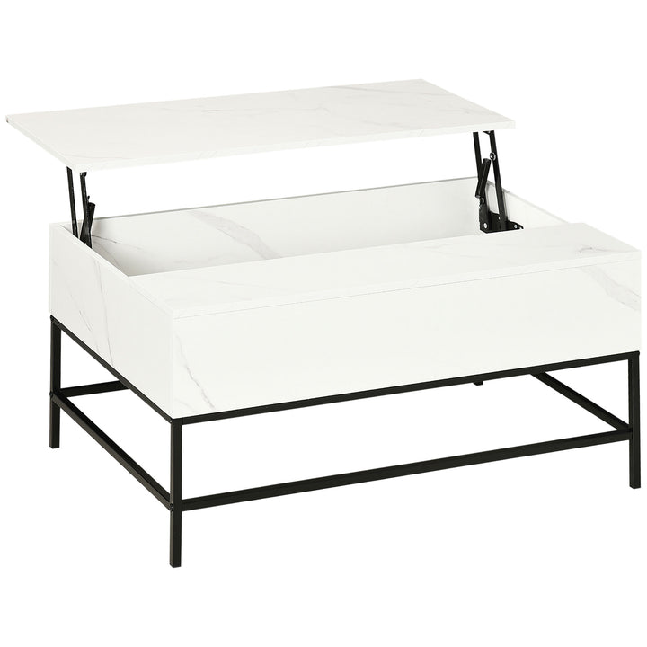 MCL Modern Lifting Coffee Table with Hidden Compartment, Storage Coffee Table for Living Room, Faux Marble White