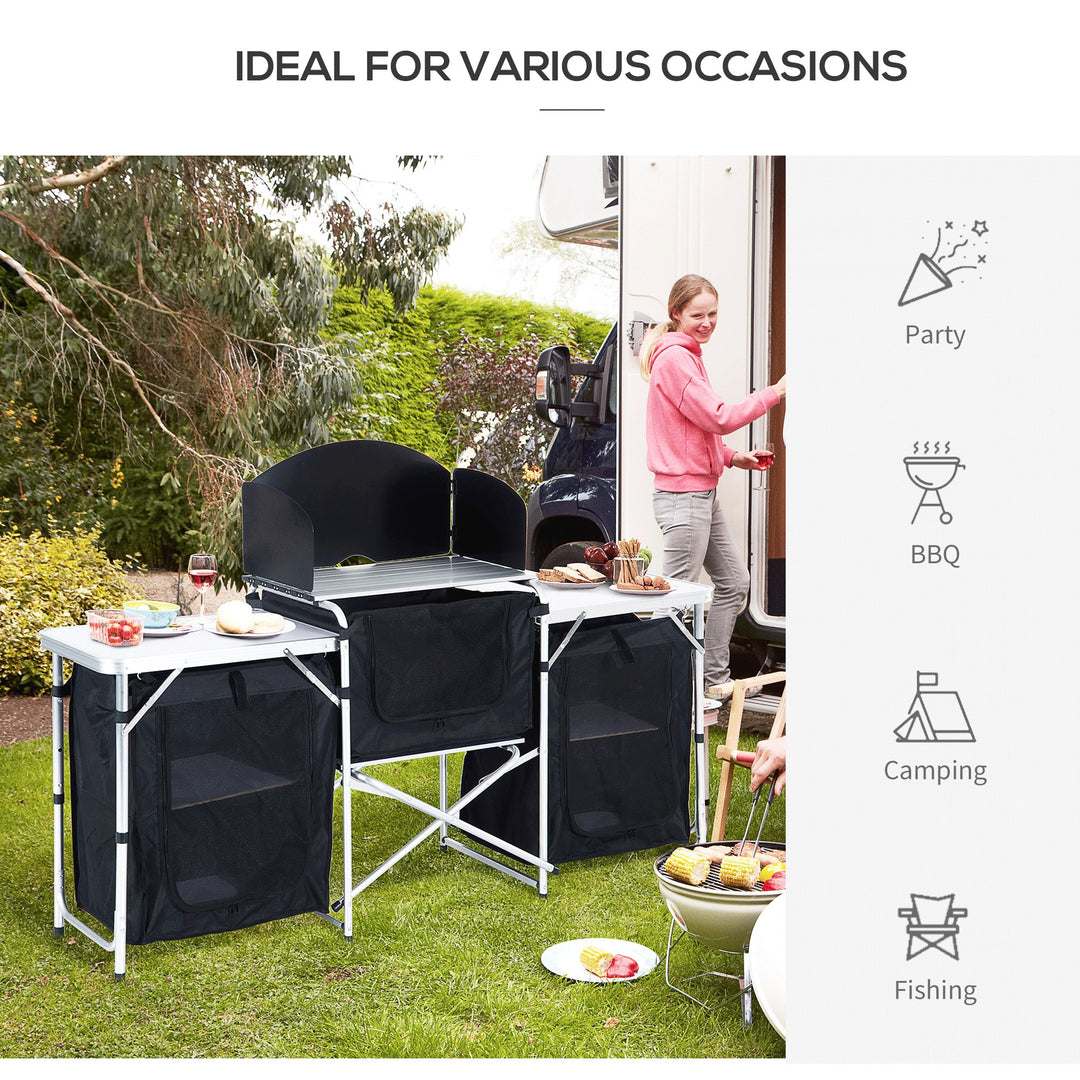 Multi-Storage Portable Camping Kitchen, with Heat-Resistant Tabletops and Bag