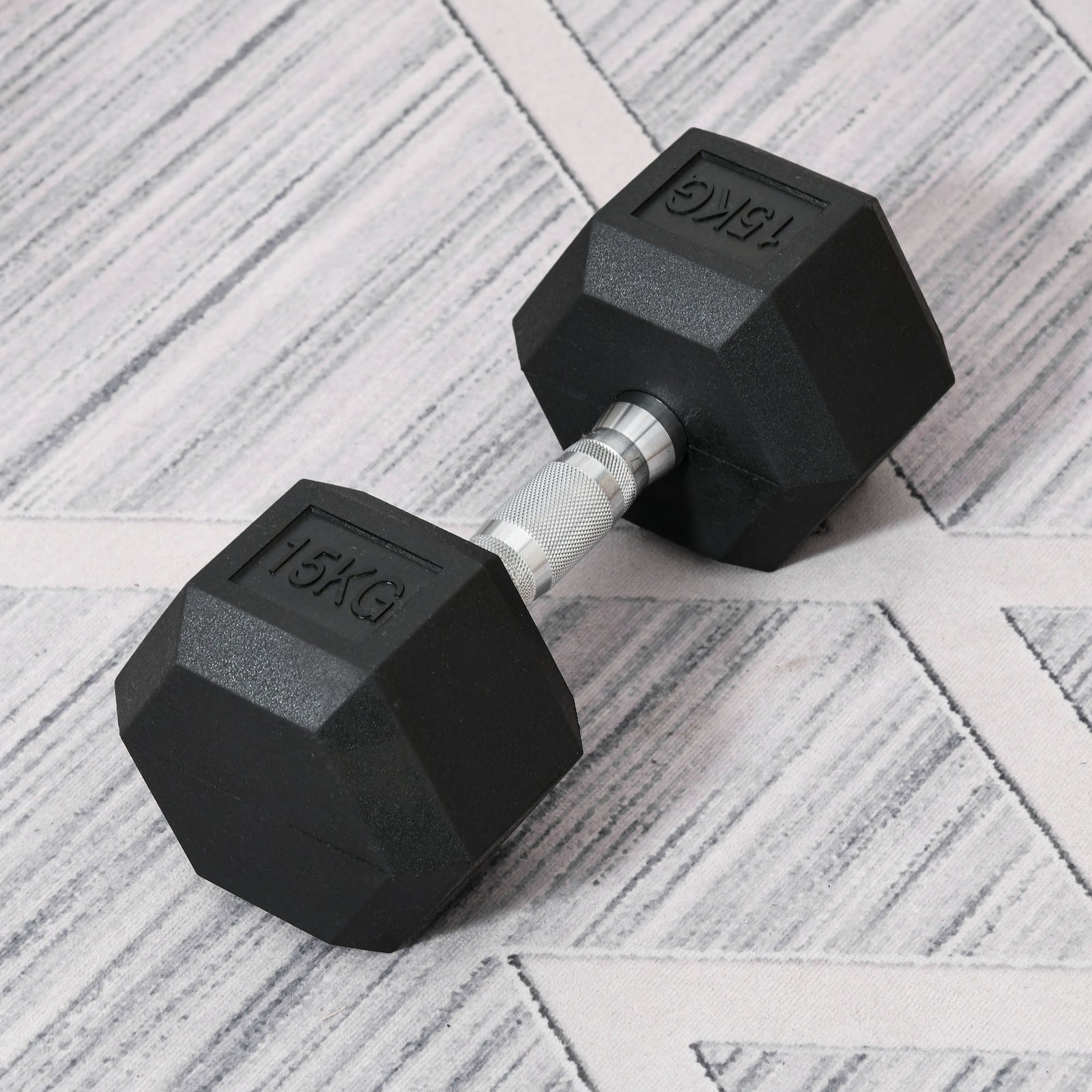 15KG Single Rubber Hex Dumbbell Portable Hand Weights Dumbbell Home Gym