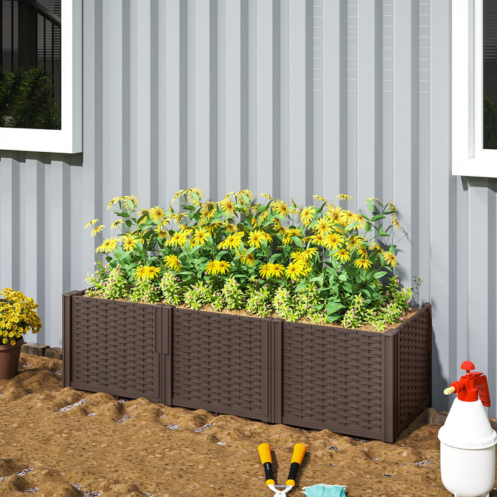 Plastic Raised Garden Bed, Modular Planter Box Kit, Garden Fence Edging Border for Flowers, Vegetables, Herbs, Brown