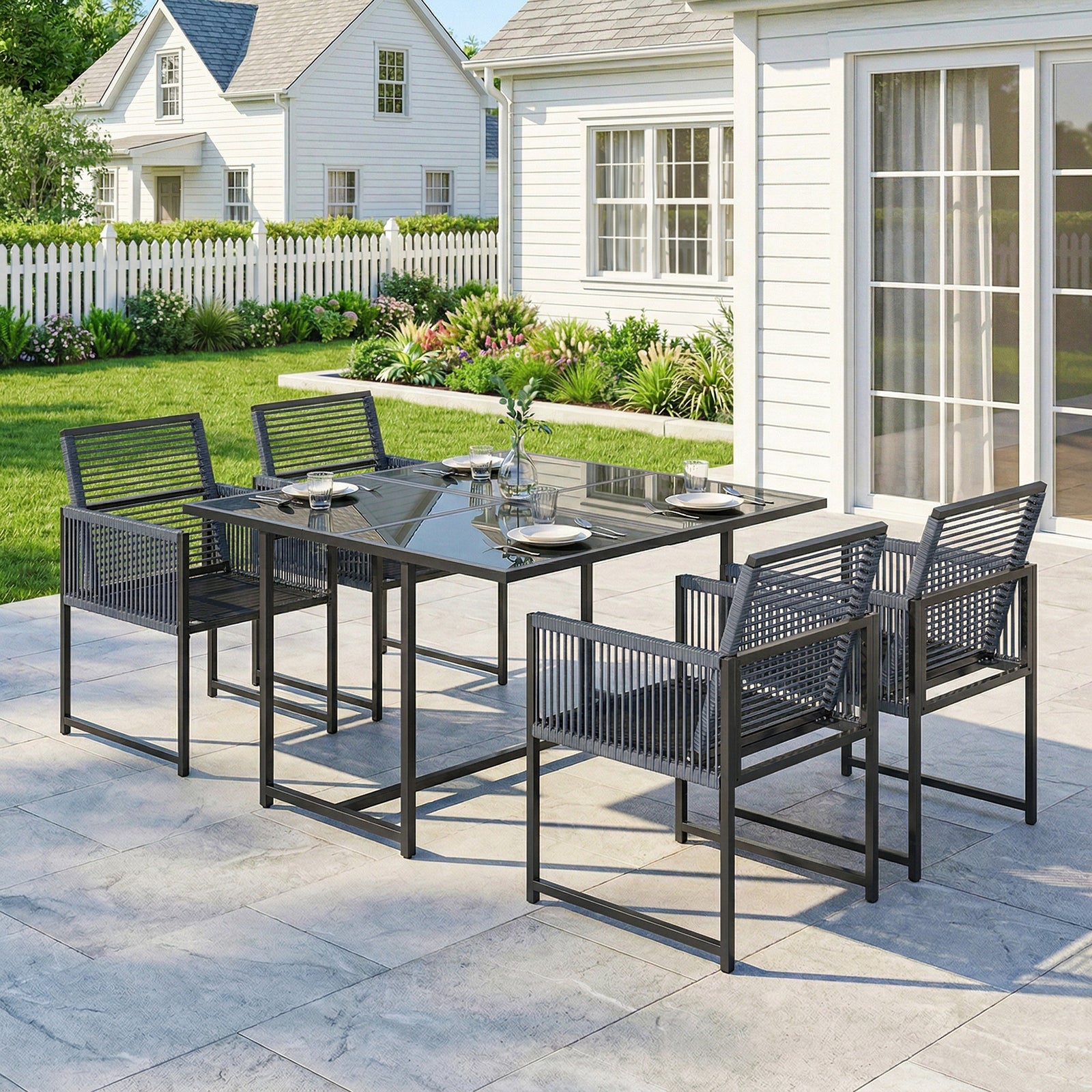 5 Pieces Garden Dining Set, Outdoor Patio Cube Set, 4 Seater Outdoor T