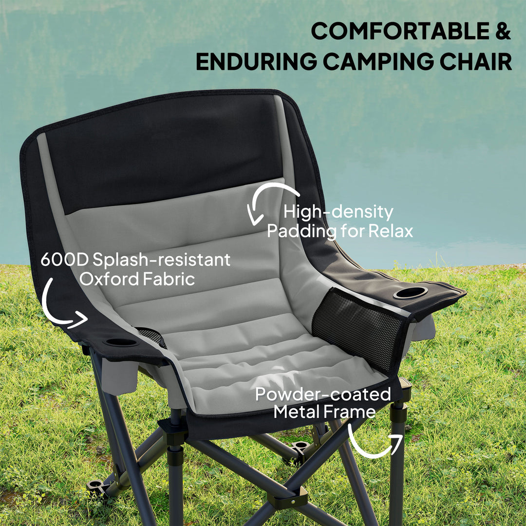 Portable Padded Camping Chair, with Bag - Black/Grey